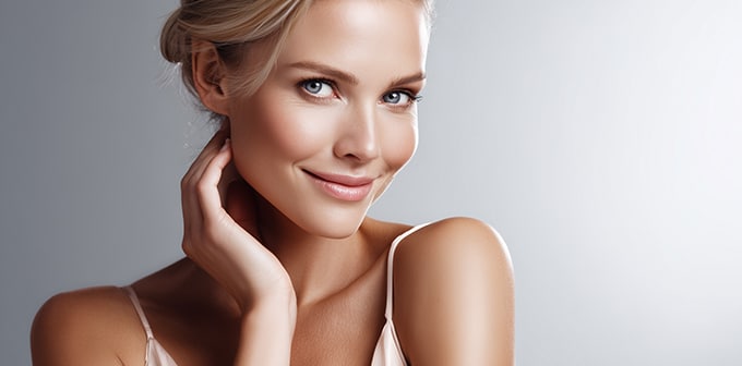A mature woman with smooth skin smiling, representing the ideal results of professional cosmetic toxins.