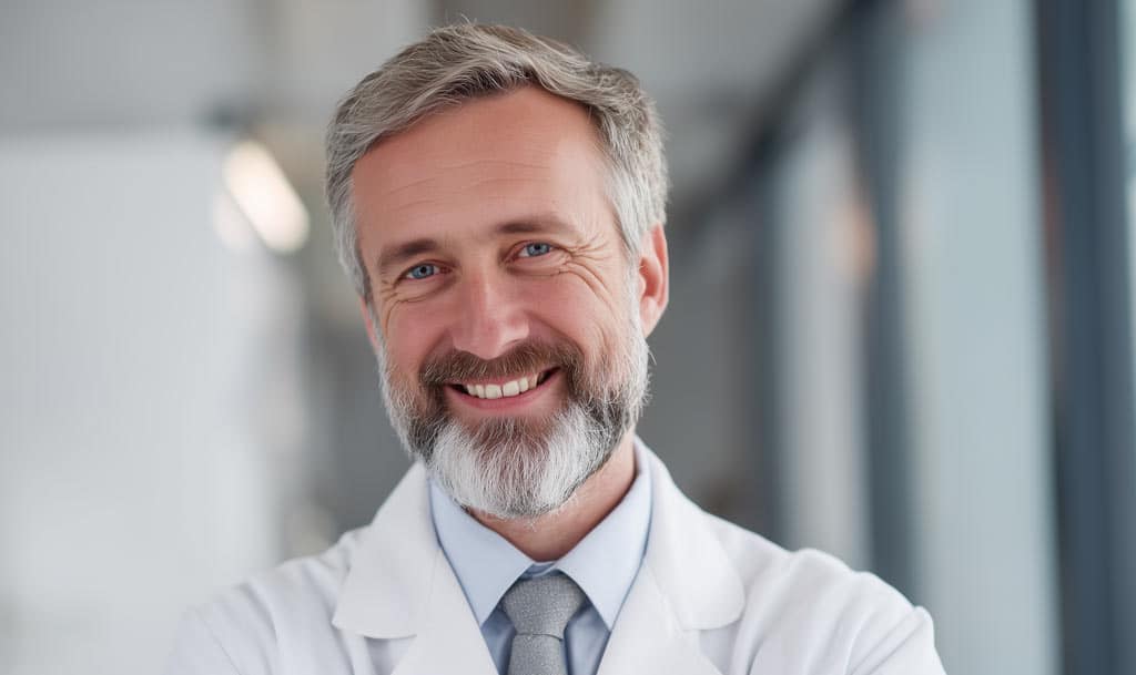 A male medical professional having a dermal filler consultation with a patient, discussing treatment goals.