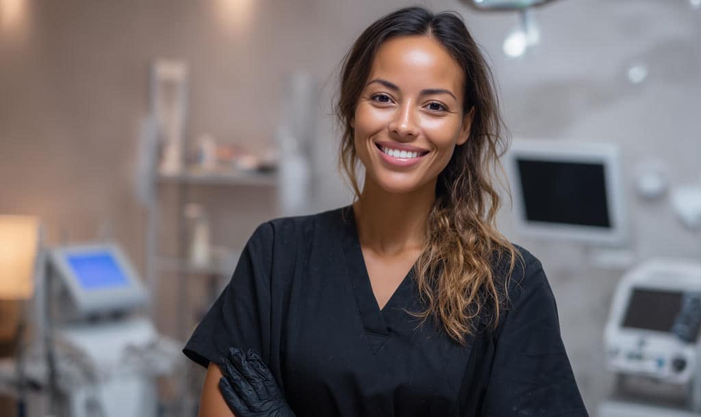 A friendly female doctor explaining clinical techniques to a patient to minimize bruising after fillers.
