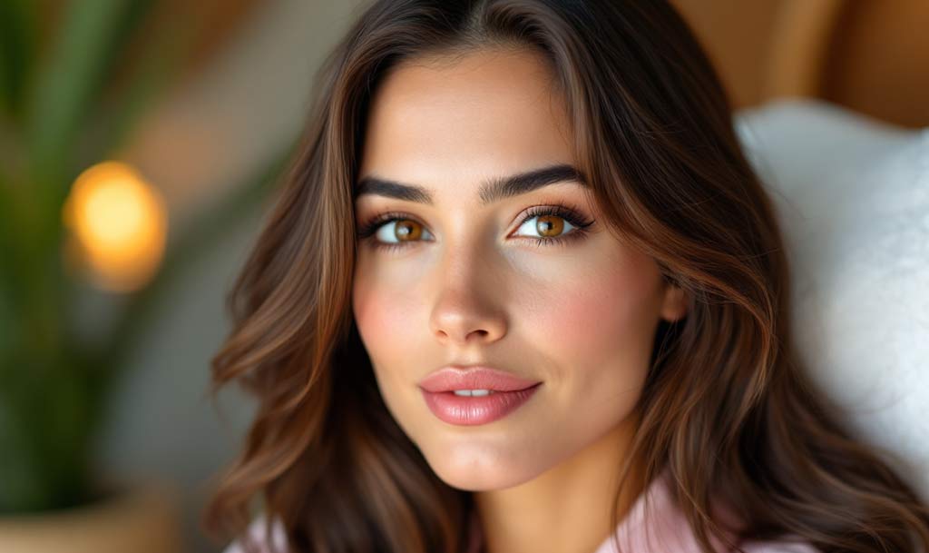 A woman with smooth skin, illustrating the results of dermal fillers for smile lines.