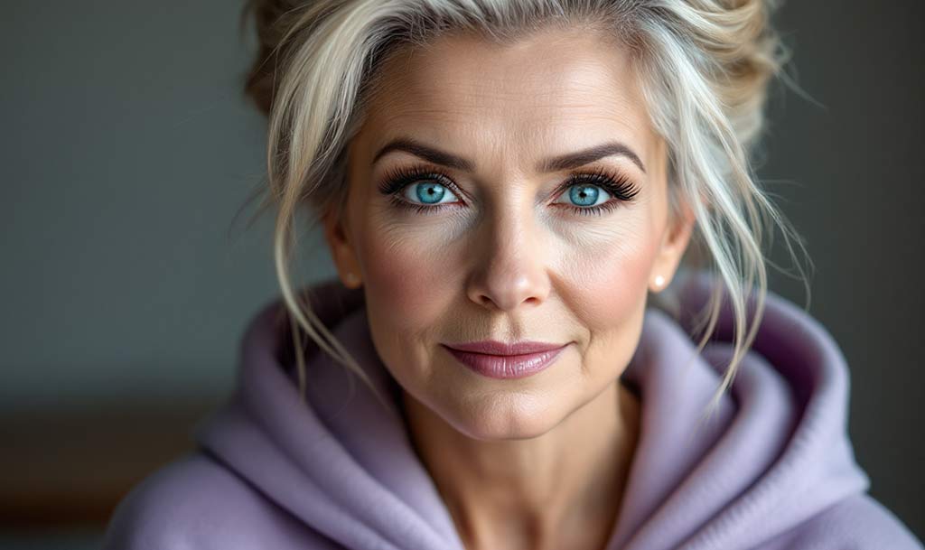 A mature woman with a pleasant, neutral expression, illustrating the successful softening of marionette lines with dermal fillers.